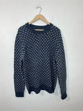 Grayers Lambswool Blue White Thick Crewneck Sweater Size XL